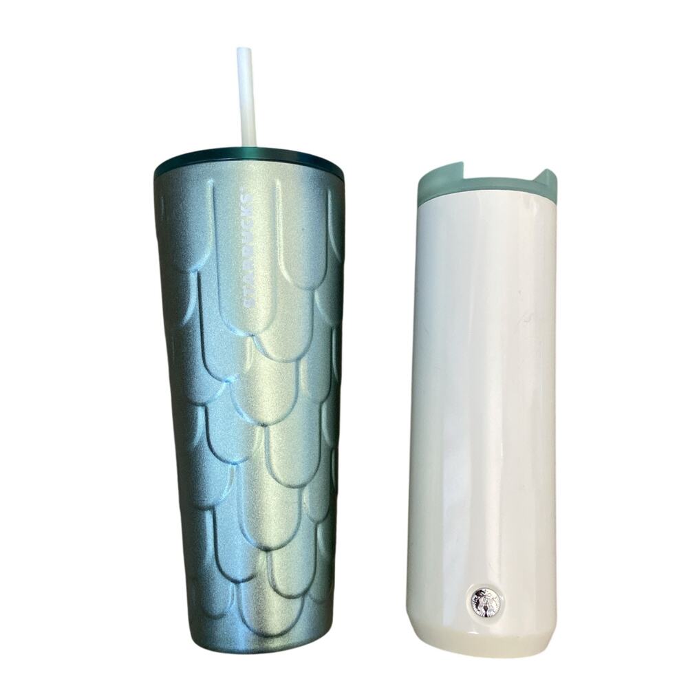 Starbucks Stainless Steel Mermaid Tails 24oz Cold Cup & Beige 16oz Tumbler